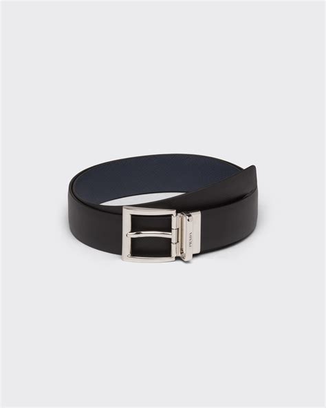 prada reversible plaque belt blue black|Black/baltic Blue Reversible Saffiano Leather Belt .